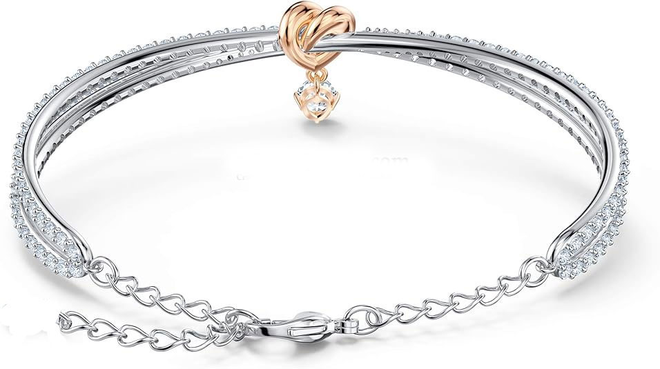 Romantic 925 Sterling Silver & Rose Gold Heart Bracelet with CZ Drop