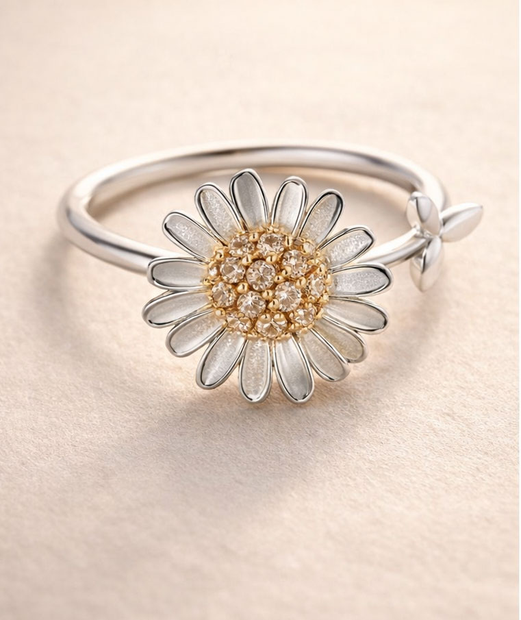 Daisy Flower Silver Ring
