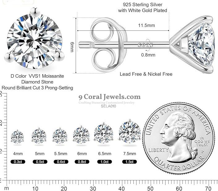 Sterling Silver Round-Cut Cubic Zirconia Stud Earrings