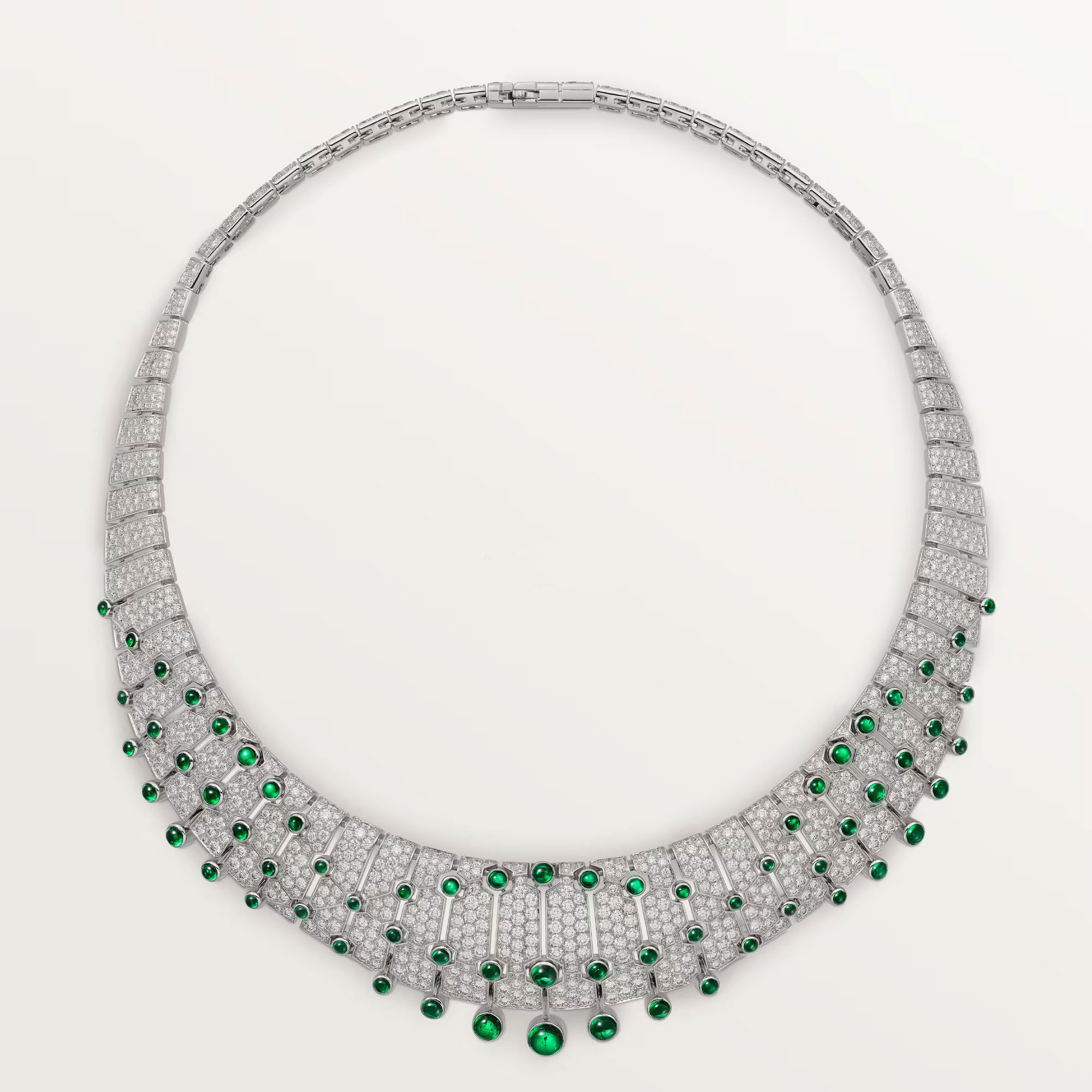 Emerald and CZ Diamond Silver Necklace