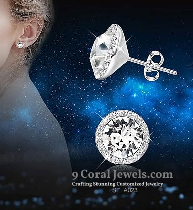 925% Sterling Silver Brilliant Crystal Stud Earrings