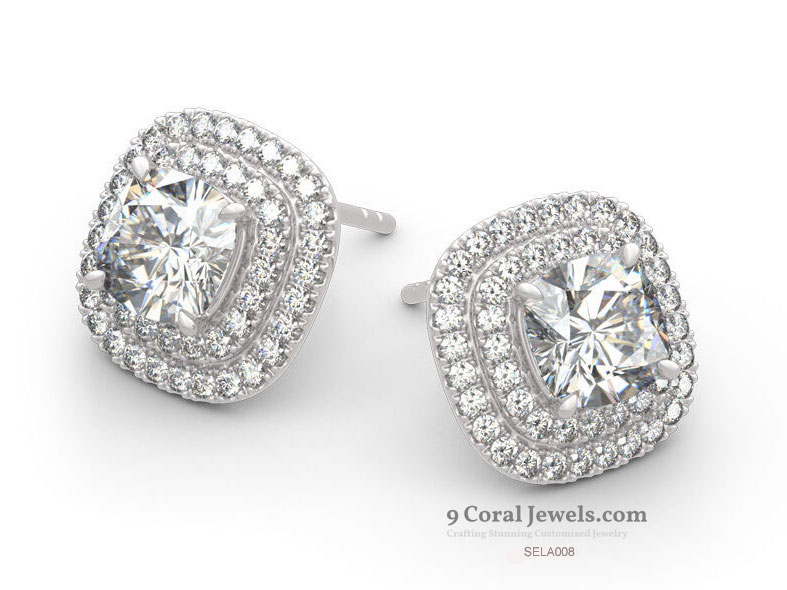 Cushion-Cut Cubic Zirconia Halo Stud Earrings