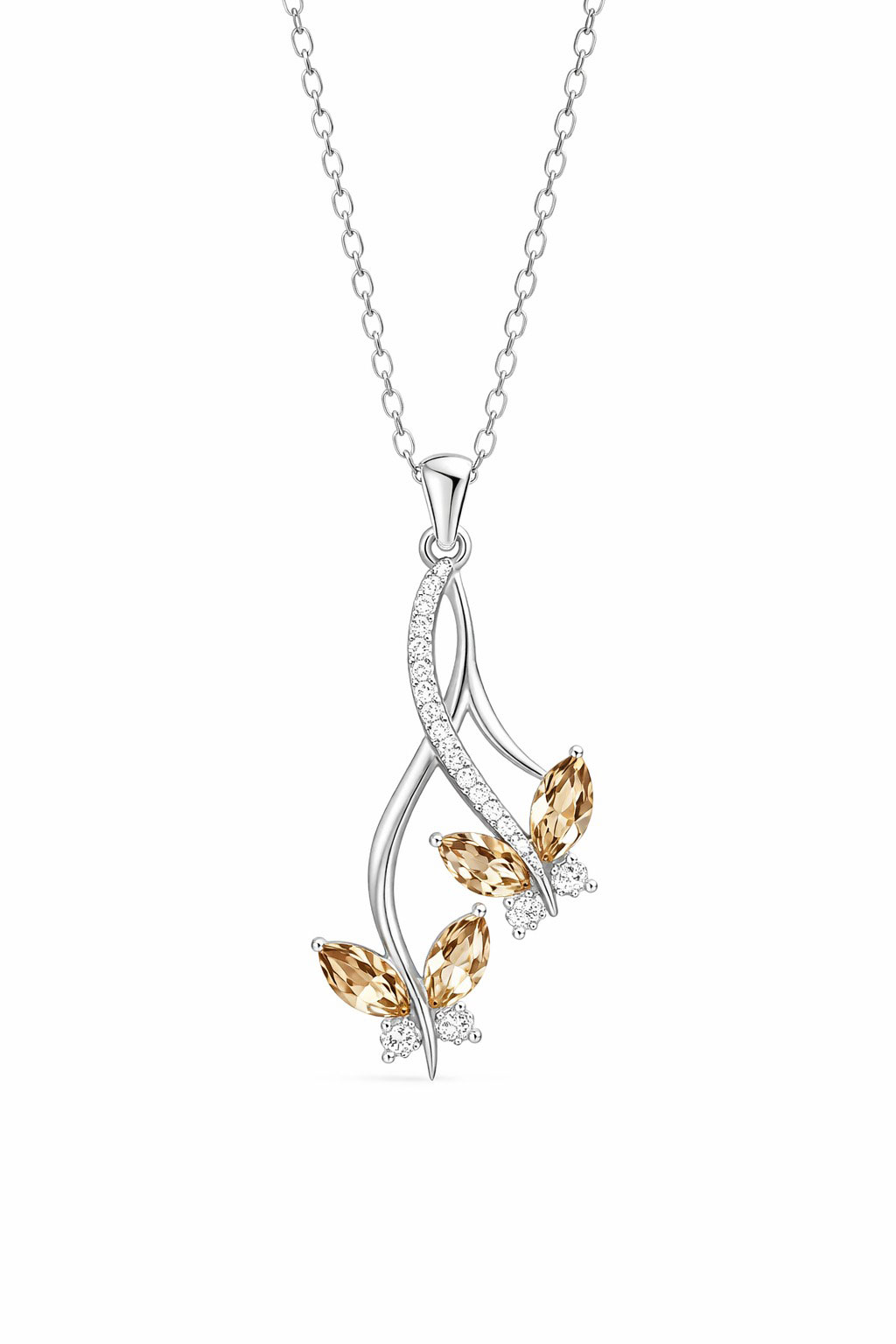 925% Sterling Silver Butterfly Crystal Pendant Necklace