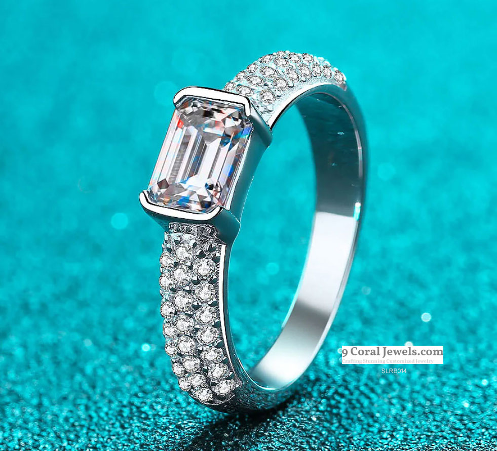 925% Sterling Silver Elegant Emerald-Cut Solitaire Ladies Ring