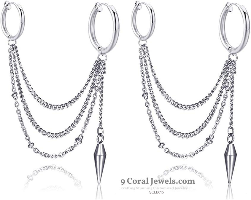 Silver Dangle Hoop Earrings with Chains