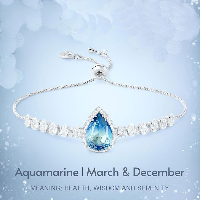 925 Sterling Silver Blue Teardrop CZ Adjustable Bracelet