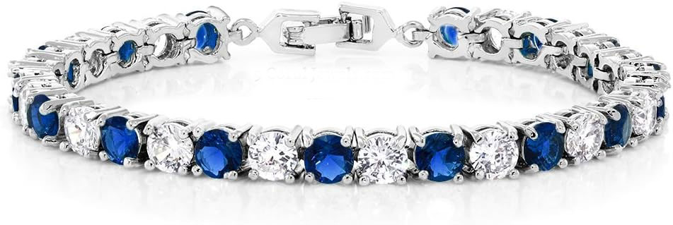 925 Sterling Silver Blue & White CZ Tennis Bracelet