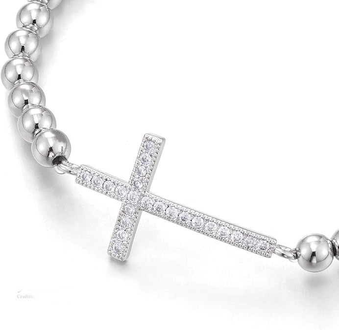 Silver Bead Cross Bracelet