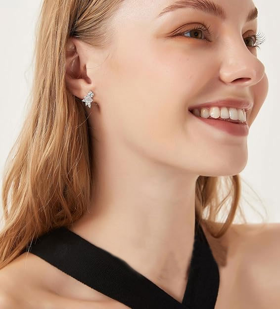 925% Sterling Silver Marquise Cubic Zirconia Cluster Stud Earrings