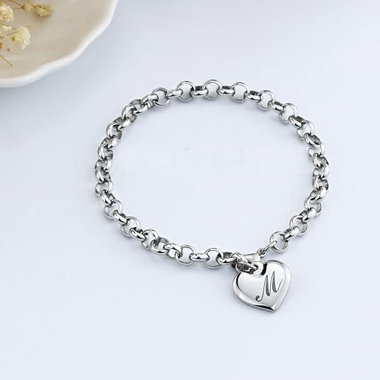 Heart Initial Charm Bracelet – 925 Sterling Silver