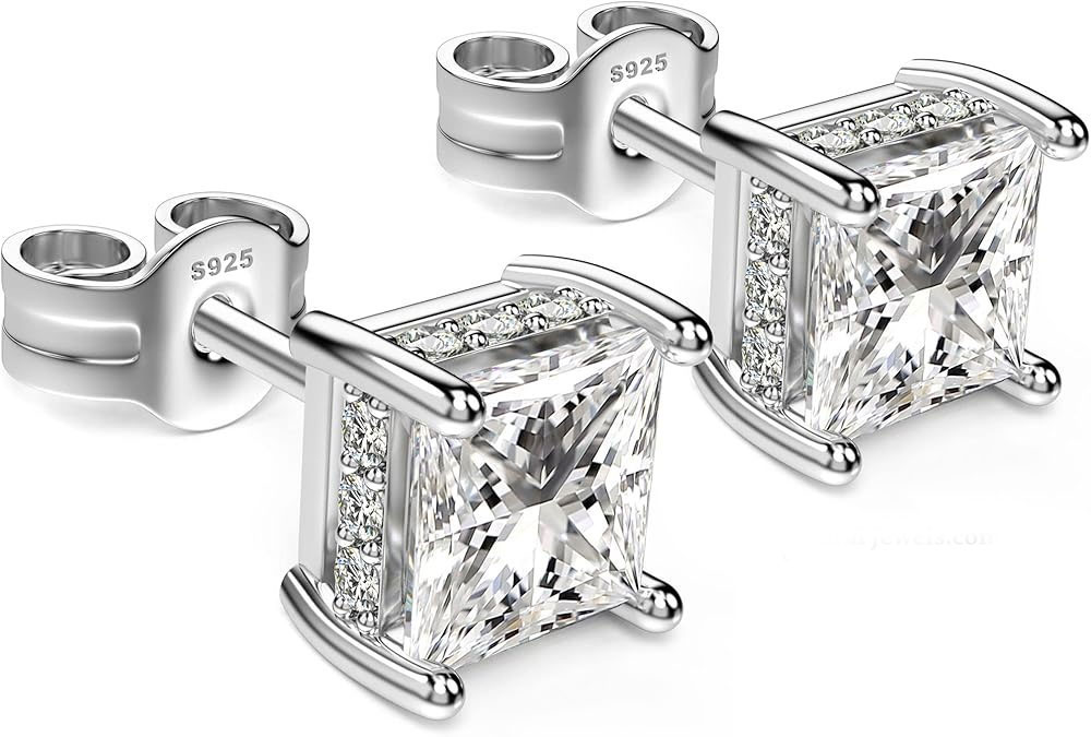 Sterling Silver Princess Cut Stud Earrings