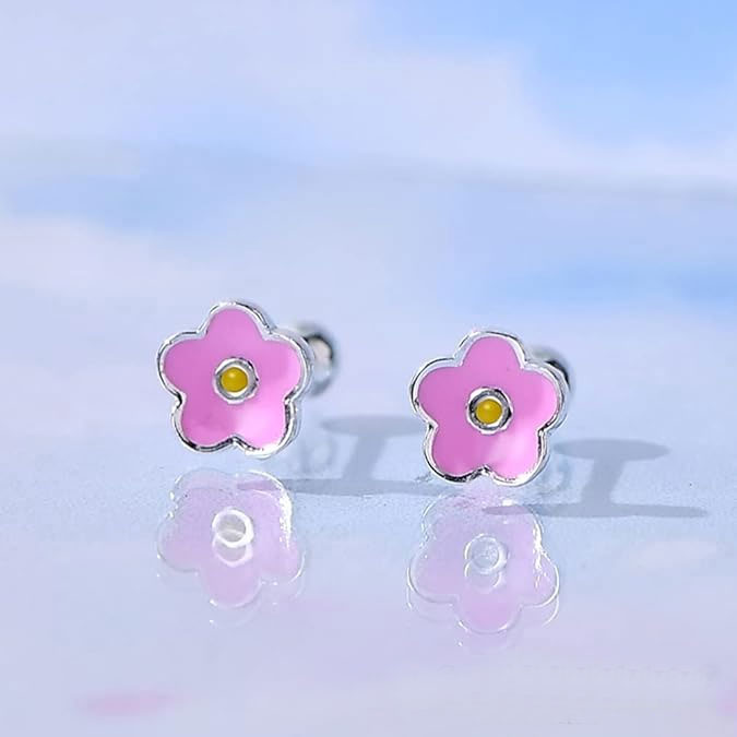 Pink Flower Stud Earrings