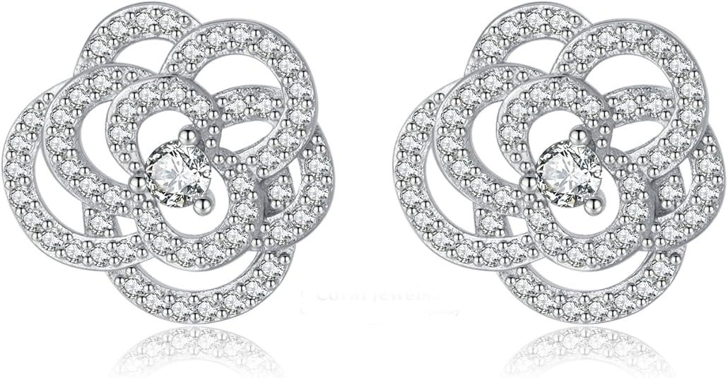 Cubic Zirconia Studded Flower Earrings