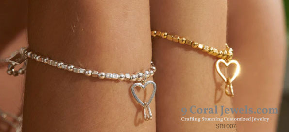 Sterling Silver Beaded Heart Charm Bracelet