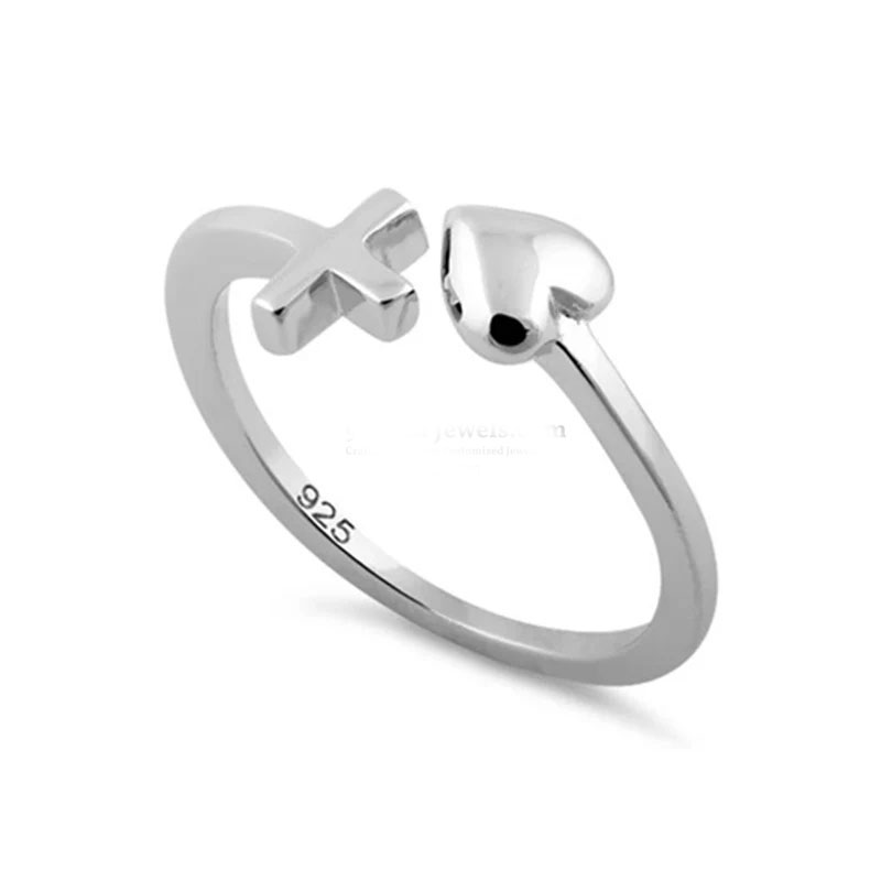 Sterling Silver Heart & Cross Ring