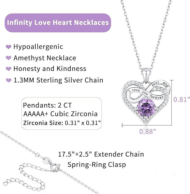 Infinity Heart Necklace with Amethyst Stone