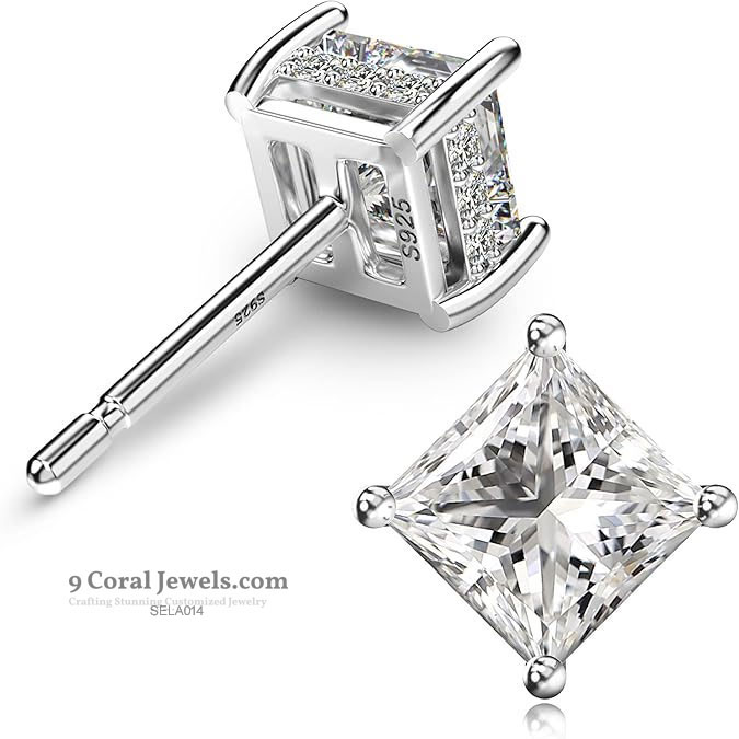 Sterling Silver Princess Cut Stud Earrings
