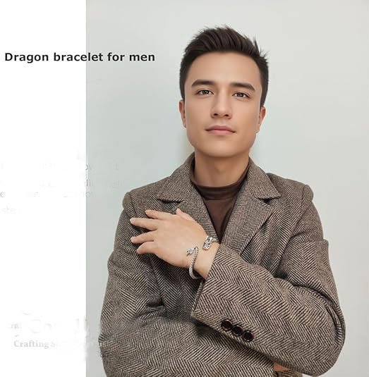 Sterling Silver Dragon Head Bangle with Red Eyes