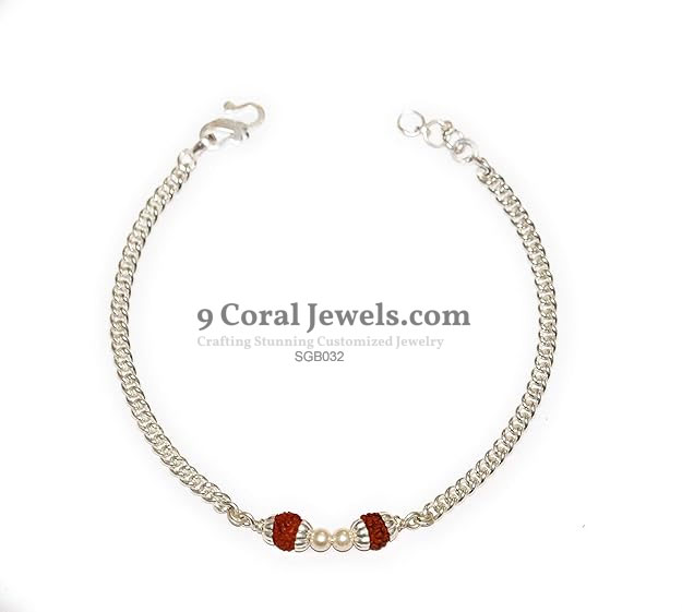 Silver Chain Bracelet with Coral and Pearl Beads