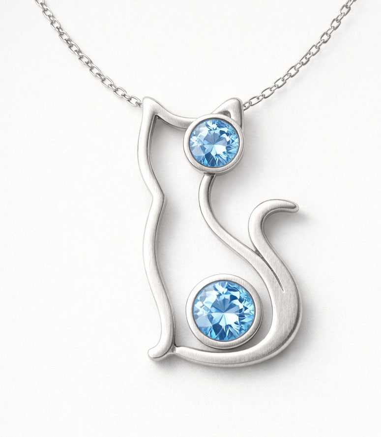 925% Sterling Silver Crystal Cat Pendant Necklace