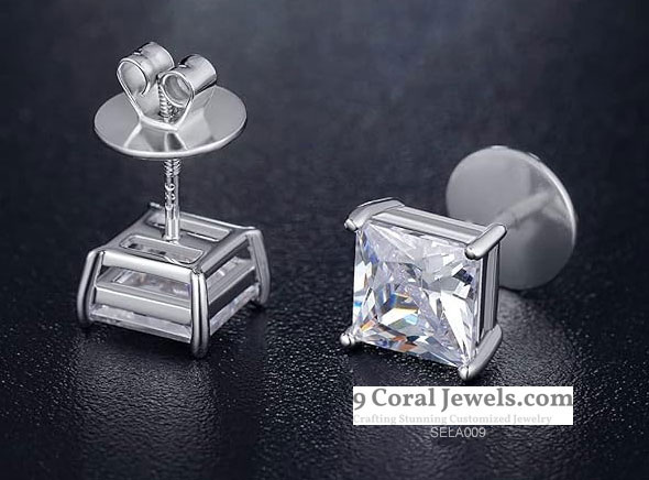 Princess Cut Cubic Zirconia Diamond Stud Earrings