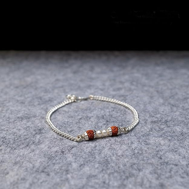 Silver Chain Bracelet with Coral and Pearl Beads