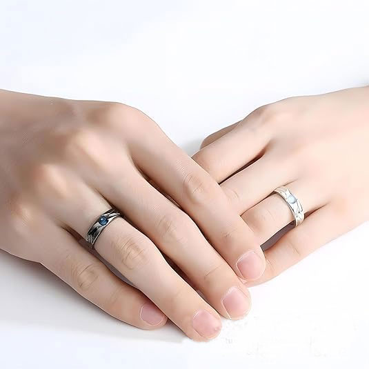 Couple Moonstone and Blue Crystal Rings