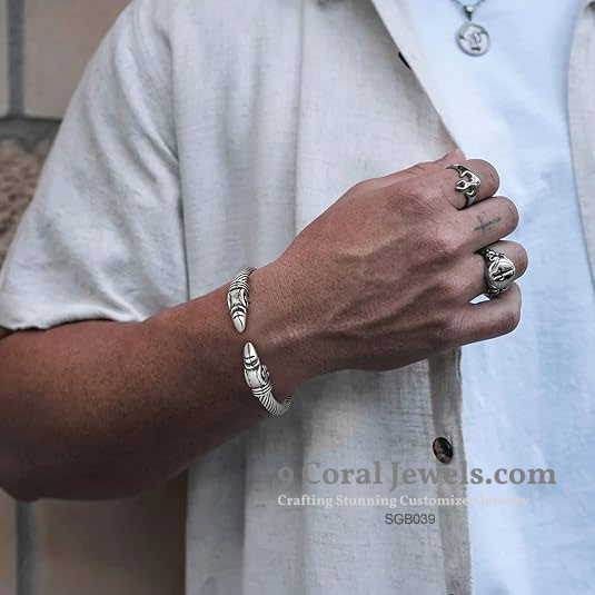 Sterling Silver Open Cuff Tribal Bracelet