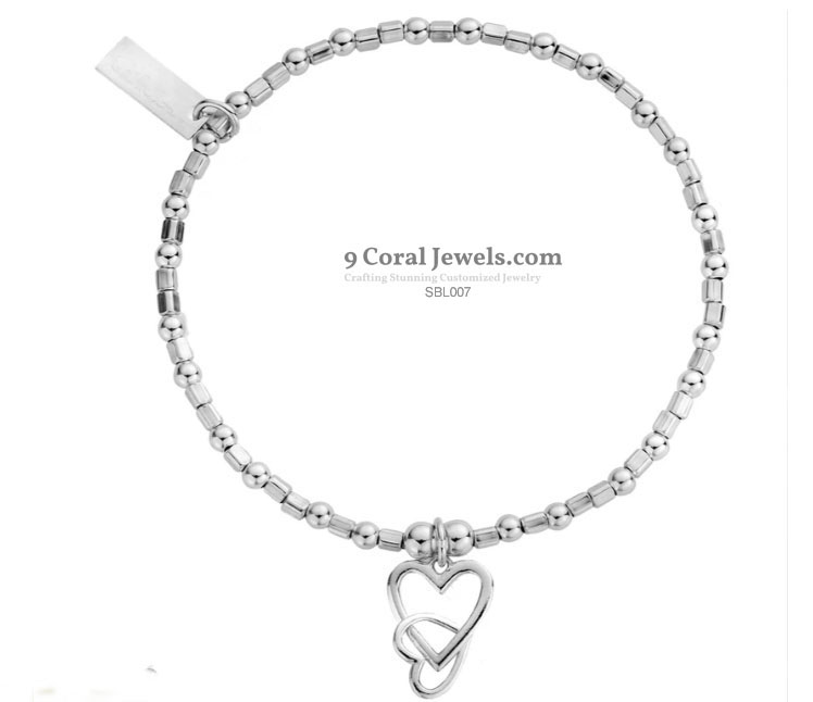 Sterling Silver Beaded Heart Charm Bracelet
