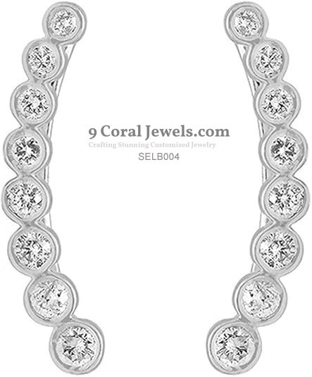 925% Sterling Silver Elegant CZ Ear Climber Earrings