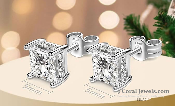 Sterling Silver Princess Cut Stud Earrings