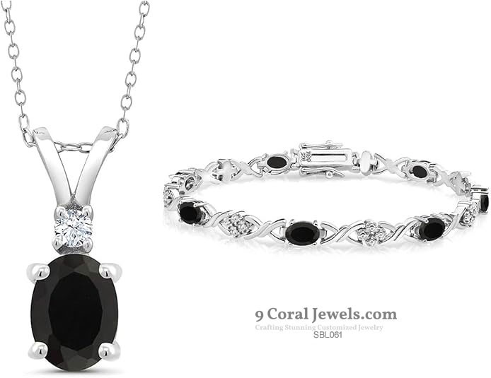 925 Sterling Silver Black & White CZ Pendant and Bracelet Set – SBL061