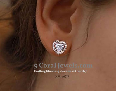 925% Sterling Silver Heart-Shaped Crystal Stud Earrings