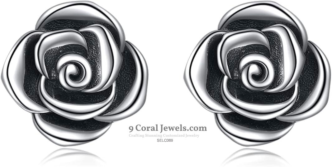 925% Sterling Silver Rose-shaped Earrings