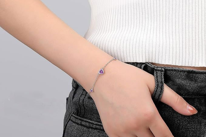 925 Sterling Silver Heart-Shaped Purple CZ Ring & Bracelet Set – SBL060