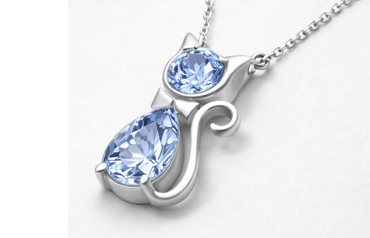 925% Sterling Silver Cat Shaped Crystal Pendant Necklace