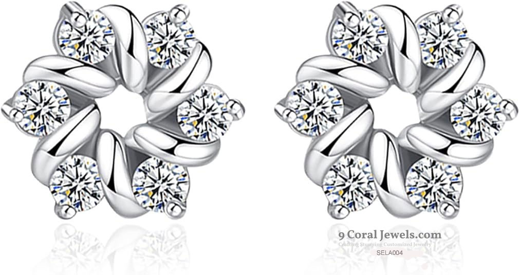 Sterling Silver Elegant Crystal Flower Stud Earrings