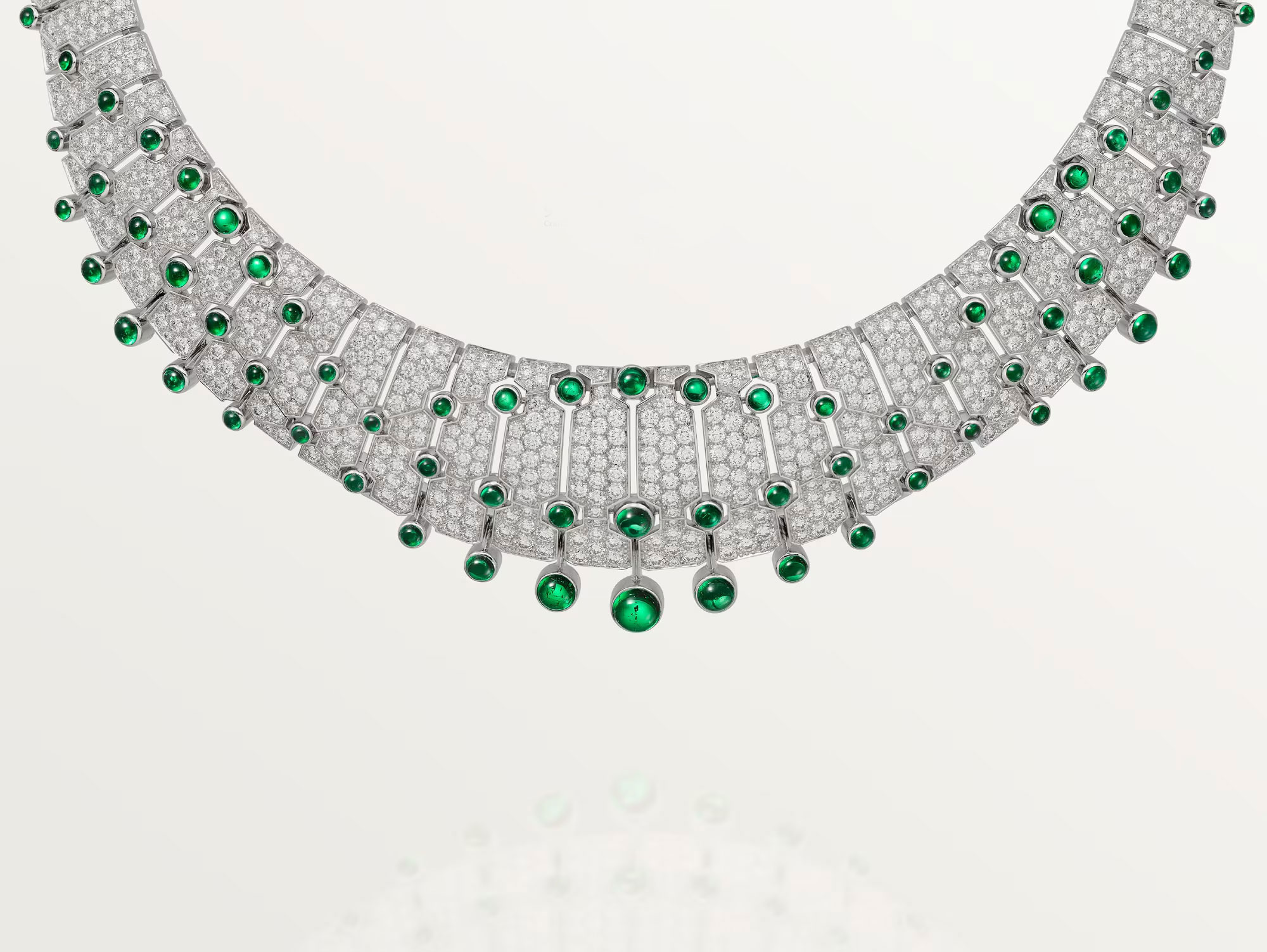 Emerald and CZ Diamond Silver Necklace