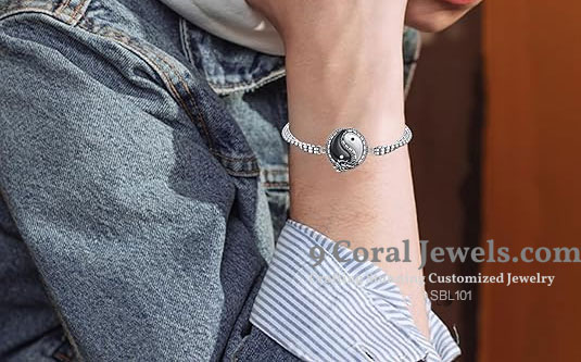 925% Sterling Silver Yin Yang Dragon Bracelet