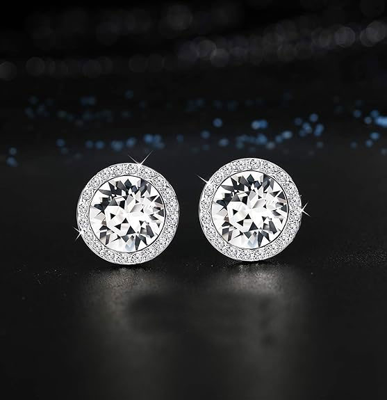 925% Sterling Silver Brilliant Crystal Stud Earrings