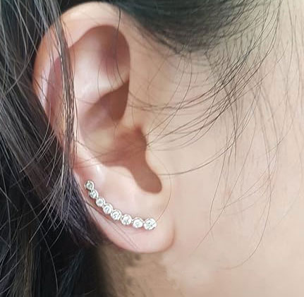 925% Sterling Silver Elegant CZ Ear Climber Earrings