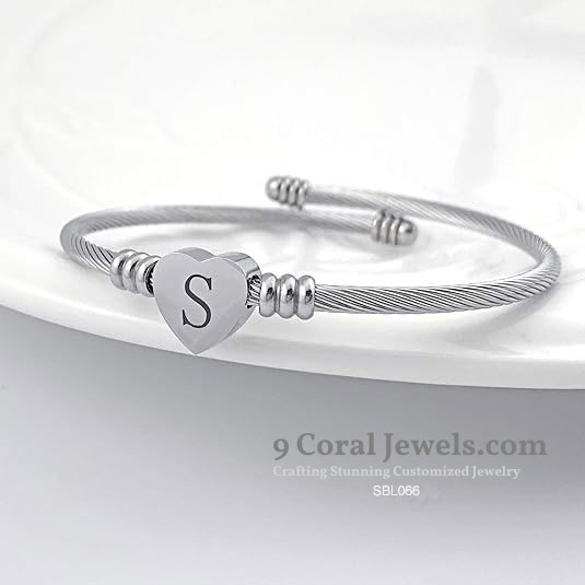 Personalized Heart Initial Cable Bracelet – SBL066