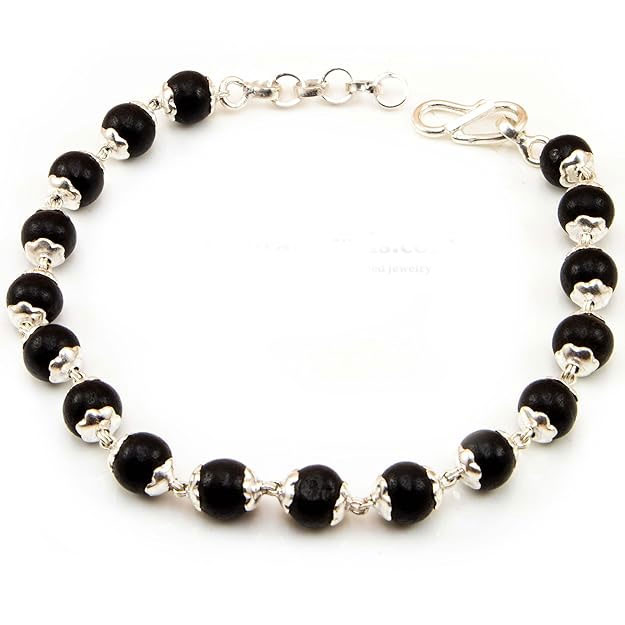 Black Bead Sterling Silver Bracelet