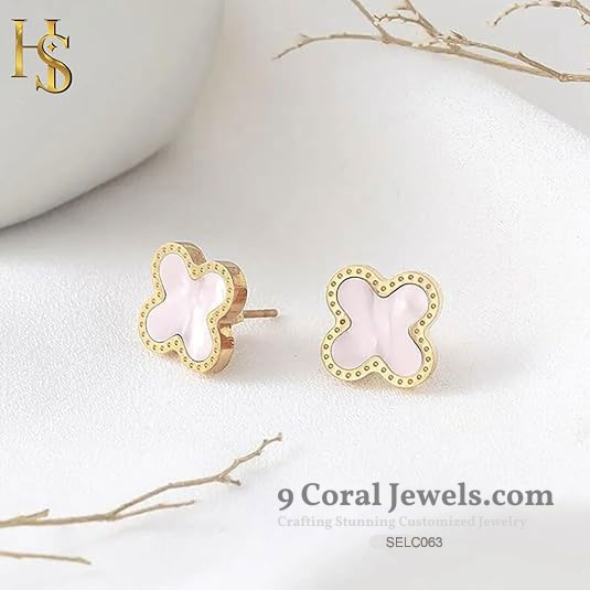 Pink Mother of Pearl Clover Stud Earrings
