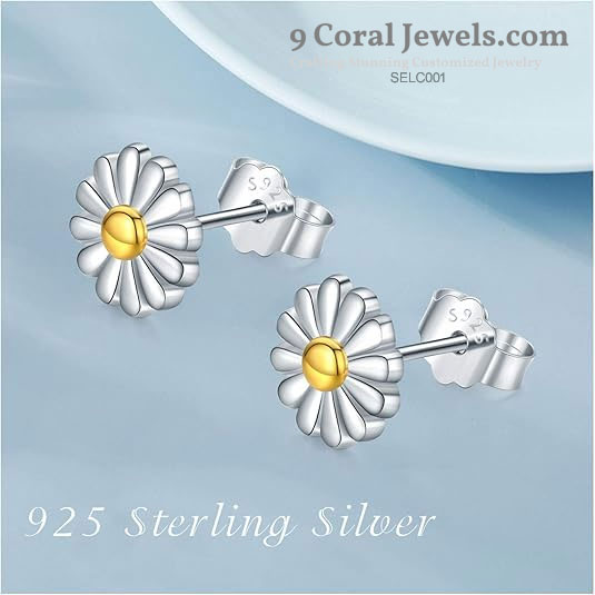 925% Sterling Silver Daisy Flower Stud Earrings