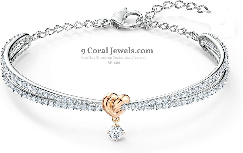 Romantic 925 Sterling Silver & Rose Gold Heart Bracelet with CZ Drop