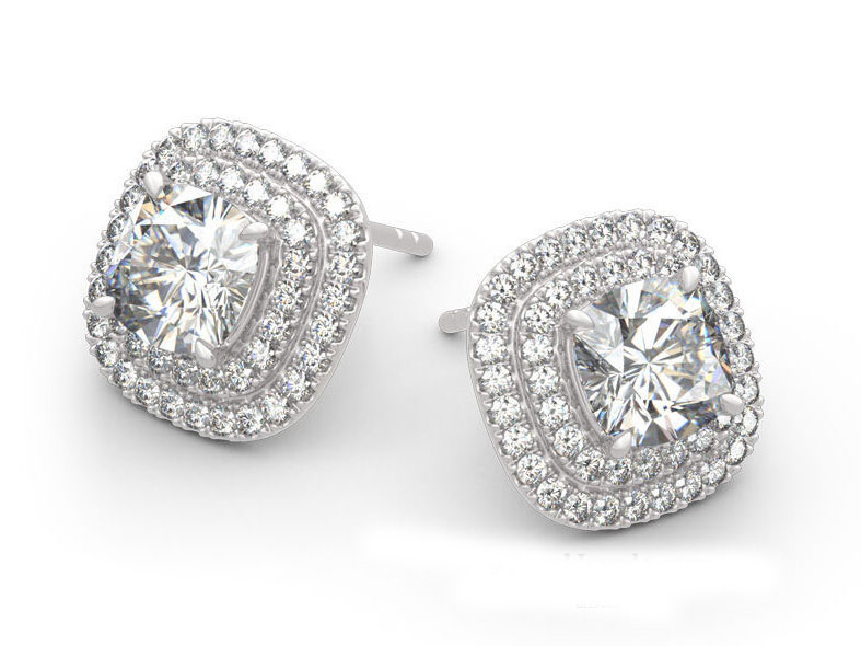 CZ Halo Stud Earrings