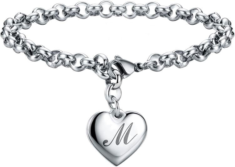 Heart Initial Charm Bracelet – 925 Sterling Silver