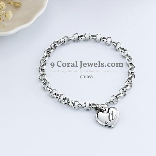Heart Initial Charm Bracelet – 925 Sterling Silver