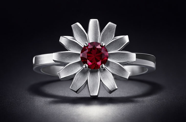 Ruby Blossom Silver Ring